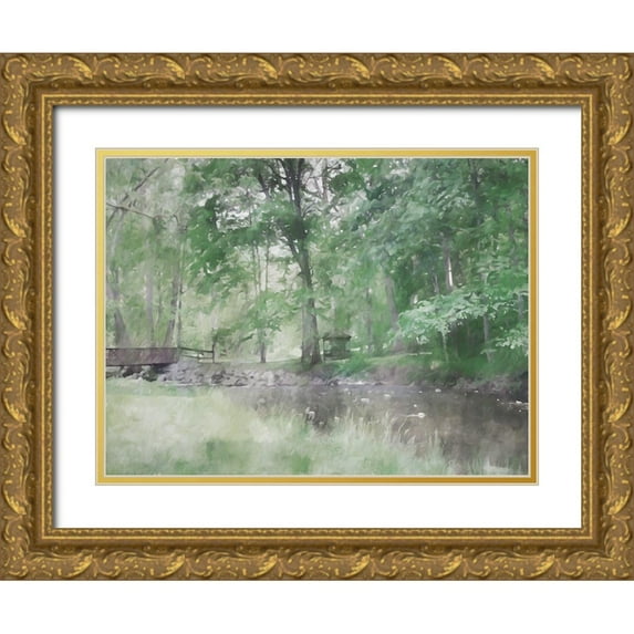 Curinga, Kim 14x12 Gold Ornate Wood Framed with Double Matting Museum Art Print Titled - Gazebo in the Woods