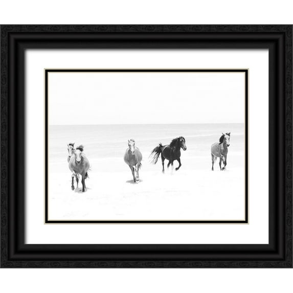 Curinga, Kim 24x19 Black Ornate Wood Framed with Double Matting Museum Art Print Titled - Beach Horses Running