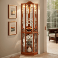 thumbnail image 1 of Curio Cabinet 72" Lighted Glass Corner Cabinet, Corner Display Cabinet with 6 Adjustable Glass Shelves Vintage, Curio Display China Cabinet Light Bulb Included, 1 of 9