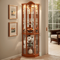Curio Cabinet 72" Lighted Glass Corner Cabinet, Corner Display Cabinet with 6 Adjustable Glass Shelves Vintage, Curio Display China Cabinet Light Bulb Included