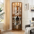 thumbnail image 1 of Curio Cabinet with Glass Doors, 6-Tier Glass Display Cabinet China Cabinet with Adjustable Shelves & Mirrored Back Panel, Corner Cabinet Glass Display Case for Living Room, Entryway, Oak, 1 of 9