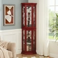 thumbnail image 1 of Curio Cabinet with Glass Doors, Glass Display Cabinet China Cabinet with Adjustable Shelves & Mirrored Back Panel, Built-in Lighted, Corner Cabinet Glass Display Case for Entryway, Living Room, Cherry, 1 of 9