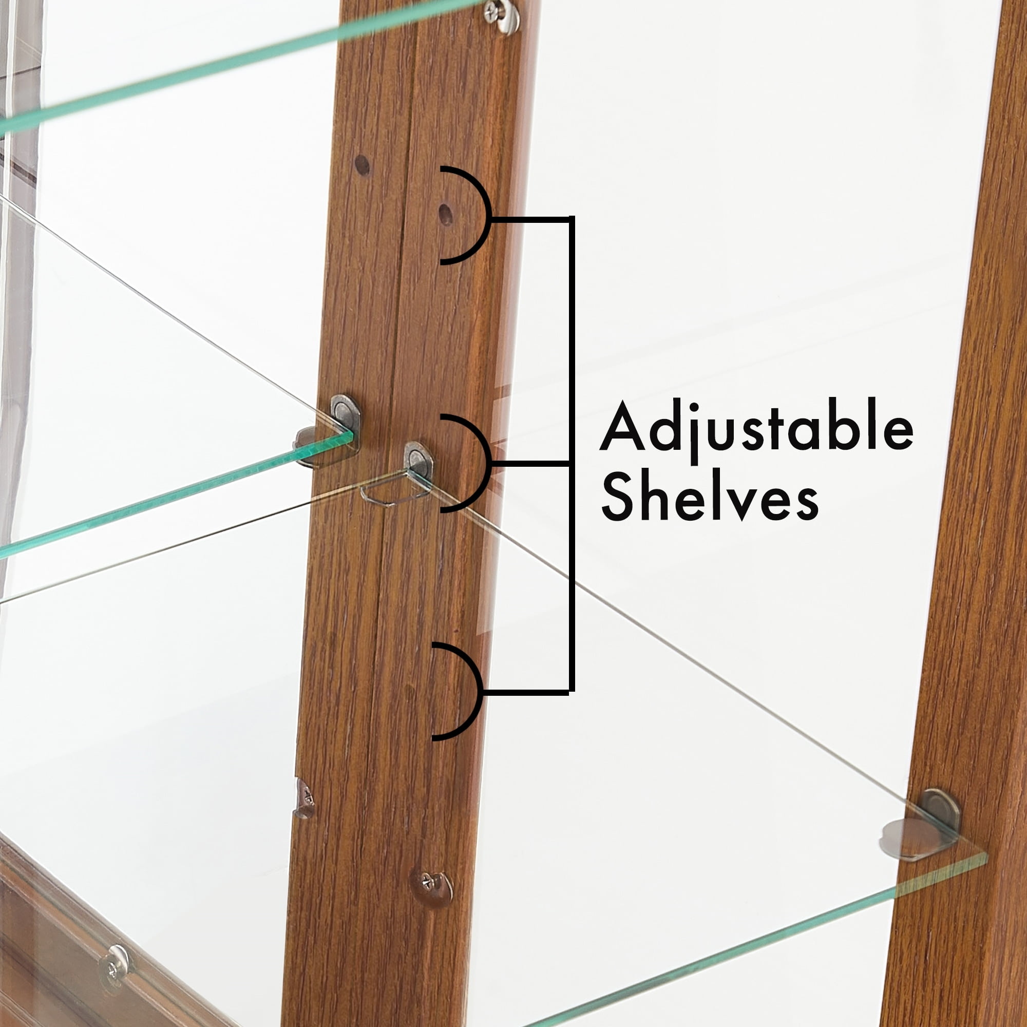 Oak Lighted Curio Cabinet with Adjustable Glass Shelves
