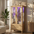 thumbnail image 1 of 52" LED Accent Curio Cabinet, 3-Tier Antique Storage Cabinet with Tempered Glass Adjustable Shelves & Drawer, Acrylic Pane, 7 Color Led Lights, China Display Case for Living Room, 1 of 9