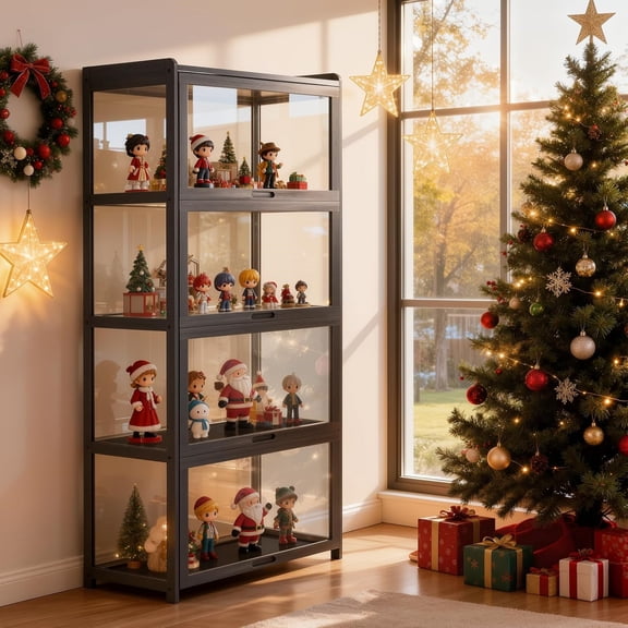 Curio Display Cabinet, 4-Tier Acrylic Display Case 55 Tall Display Cabinet for Collectibles Figures Trophy for Living Room Office and Bedroom- Black