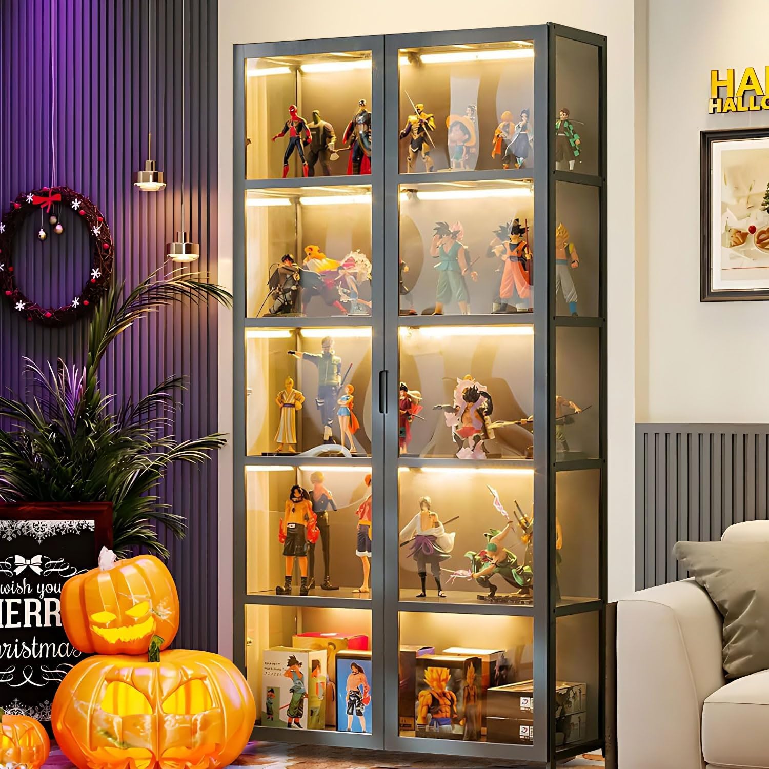 Curio Display 5Tier Tall Bookcase with Adjustable Shelves