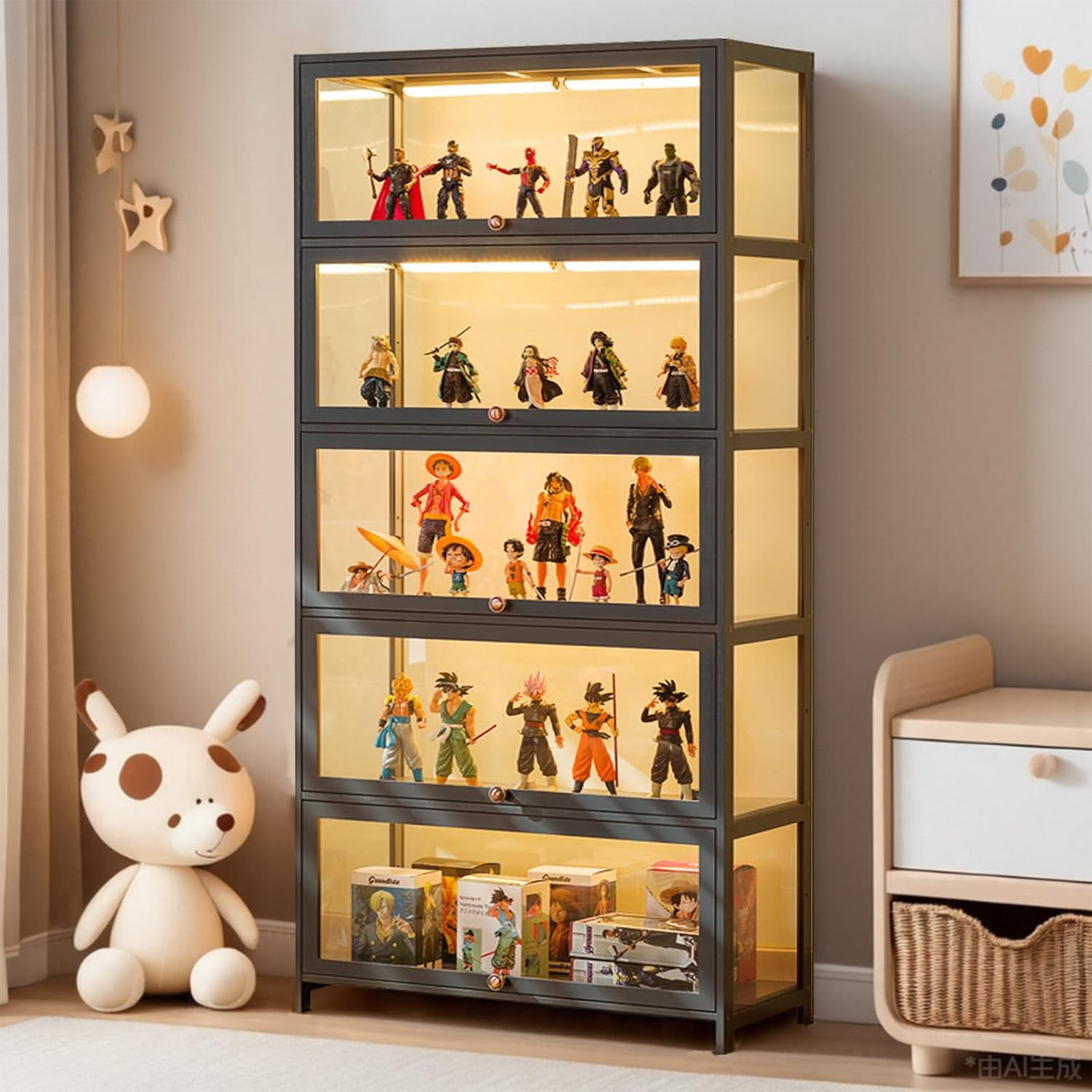 Curio Display Cabinet with Acrylic Glass Door, 5-Tier Display Case ...