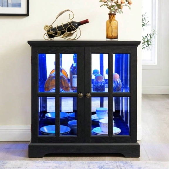 Black Antique Style Curio Cabinet Glass Display Case with Lattice Doors and Adjustable Shelves for Home Decor & Organization