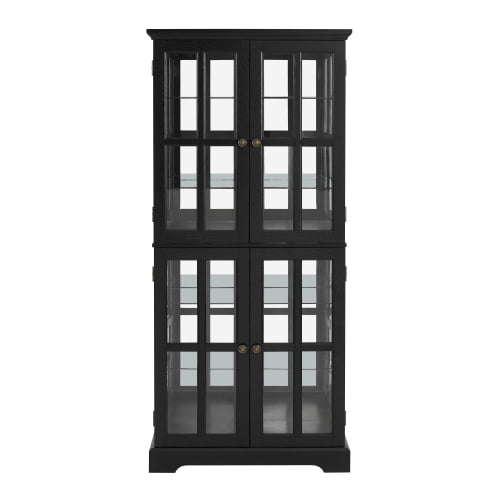 Curio Display Cabinet, Antique Display Cabinet with Glass Doors Adjustable Shelves for Collectibles Four Door Design Vintage Showcase for Home or Office Antique Display Case E26 Bulb Included (Black)