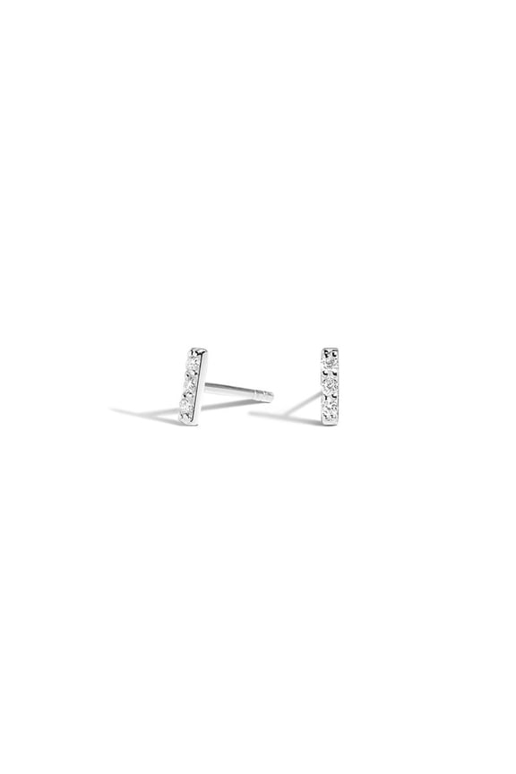 6mm Bar Studs with Cubic Zirconia 925 Sterling Silver Minimalist Earrings Gift