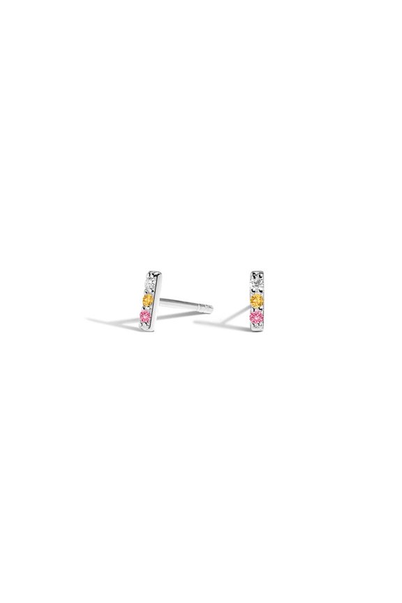 6mm Bar Studs with Multi CZ 925 Sterling Silver Minimalist Earrings For Gift