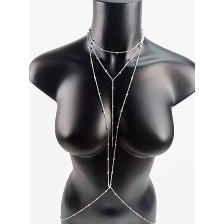 Curio Jewelry Beaded Body Chain Necklace in 925 Sterling Silver Layer Bikini Chain Bohemian Jewelry Breast Beach Sexy Body Chain Harness Honeymoon Jewelry