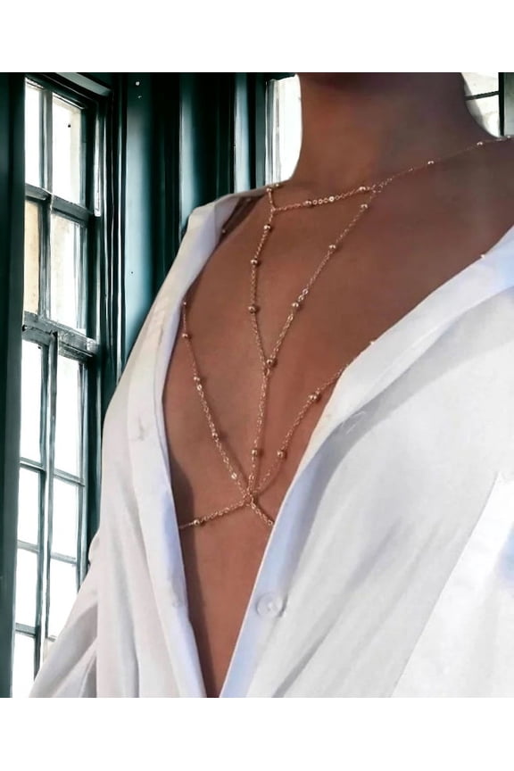 Beaded Chain Bralette 925 Sterling Silver Layer Bikini Chain Beach Jewelry Breast Delicate Chain Bohemian Jewelry Minimalist Body Necklace