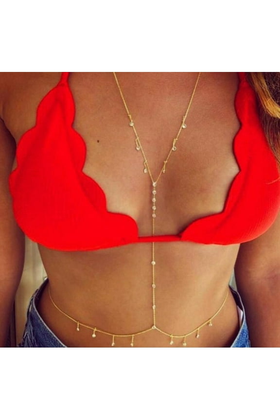 CZ Charm Body Chain Necklace in 925 Sterling Silver Bikini Body Necklace Bohemian Jewelry Breast Delicate Chain Jewelry Bralette Body Chain