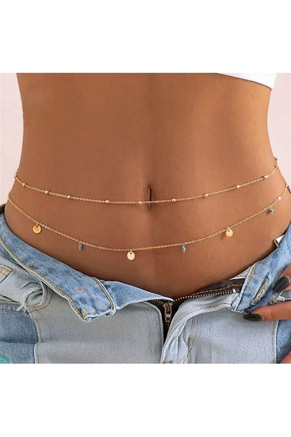 Coin and Turquoise Drop Belly Chain in 925 Sterling Silver Waist Bohemian Jewelry Delicate Bikini Chain Honeymoon Sexy Body Jewelry Women