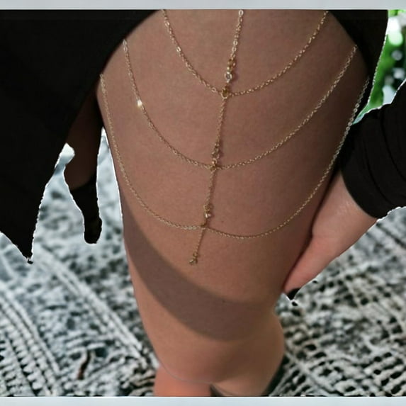 Curio Jewelry Cubic Zirconia Thigh Chain Jewelry in 925 Sterling Silver Leg Chain Bohemian Jewelry Delicate Layering Chain honeymoon Body Jewelry For Gift