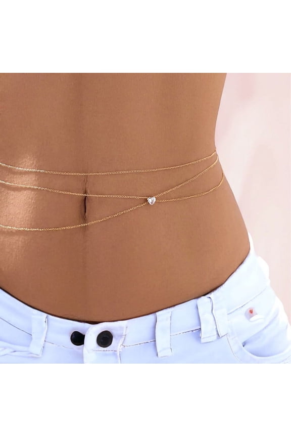 Heart Cubic Zirconia Belly Triple Chain in 925 Sterling Silver Waist Bohemian Jewelry Delicate Bikini Chain Honeymoon Sexy Body Jewelry