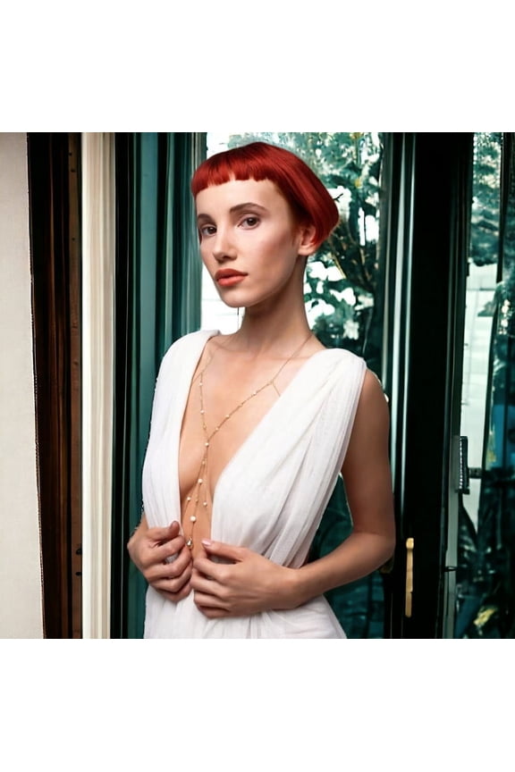 Pearl Chain Bralette in 925 Sterling Silver Layer Crystal Charm Beach Jewelry Breast Chain Necklace Bikini Body Jewelry Sexy Honeymoon Gift