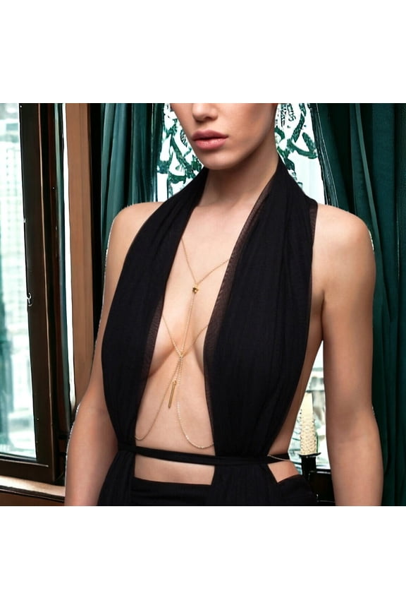 Star Charm Body Chain Necklace in 925 Sterling Silver Bar Drop Bohemian Jewelry Layered Chain Bralette Bikini Minimalist Bohemian Jewelry