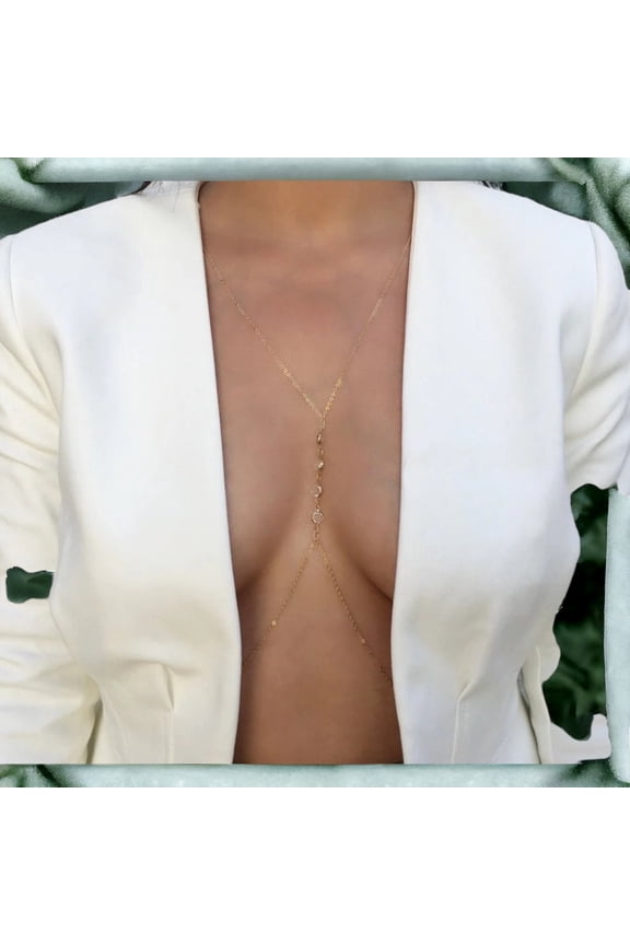 White Topaz Body Necklace in 925 Sterling Silver Beach Bohemian Jewelry Delicate Chain Bralette Jewelry Bikini Body Chain Honeymoon Jewelry