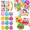 thumbnail image 1 of CurioCo 24 Pack Valentine's Day Owl Craft Kits for Kids Classroom Party Favors DIY Cardstock Sticker Activity Easy Assemble Small Owl Shape, 1 of 8