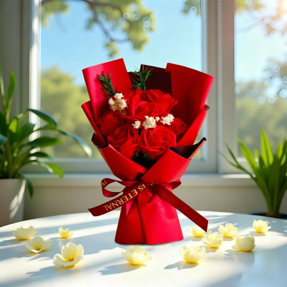 CurioCo Artificial Rose Bouquet - Realistic Everlasting Silk Flowers for Wedding Centerpiece, Home Decor, & Romantic Gift, Luxury No Maintenance Roses