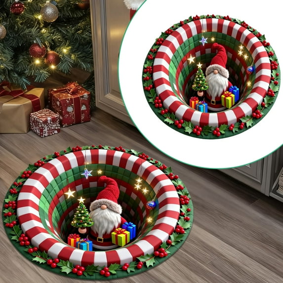 CurioCo Christmas 3D Rocking Chair Illusion Rug 31x47 Inch Optical Illusion Holiday Carpet Non Slip Festive Floor Mat for Living Room Bedroom