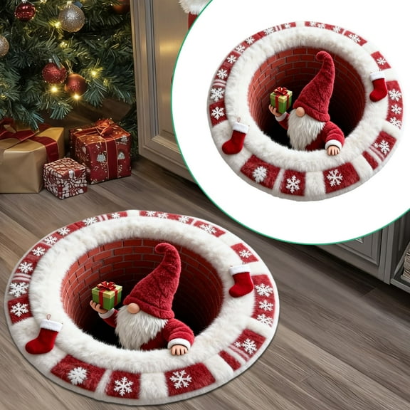 CurioCo Christmas 3D Rocking Chair Illusion Rug 31x47 Inch Optical Illusion Holiday Carpet Non Slip Festive Floor Mat for Living Room Bedroom
