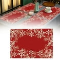 thumbnail image 1 of CurioCo Christmas Placemats Table Mats Holiday Winter Xmas Decorative 12x18 Inch Washable Easy-to-Clean Red Snowflake Star Christmas Tree Dining Room Home Decor, 1 of 9