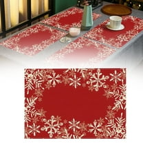 CurioCo Christmas Placemats Table Mats Holiday Winter Xmas Decorative 12x18 Inch Washable Easy-to-Clean Red Snowflake Star Christmas Tree Dining Room Home Decor