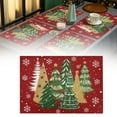 thumbnail image 1 of CurioCo Christmas Placemats Table Mats Holiday Winter Xmas Decorative 12x18 Inch Washable Easy-to-Clean Red Snowflake Star Christmas Tree Dining Room Home Decor, 1 of 9