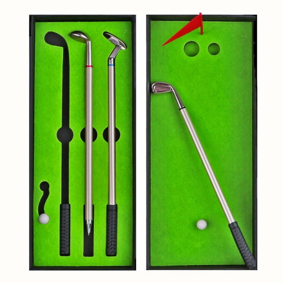 CurioCo Funny Golf Pen Gift Set Mini Golf Game Desktop Toy with 3 Golf Club Pens Ball Flag Hole Novelty Office Desk Decor for Men Dad Coworkers Golfers