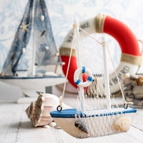 CurioCo Nautical Wooden Sailboat Model Retro Beach Theme Decoration Handcrafted Coastal Sailboat Ornament for Home Office Bathroom Kitchen Shelf Party