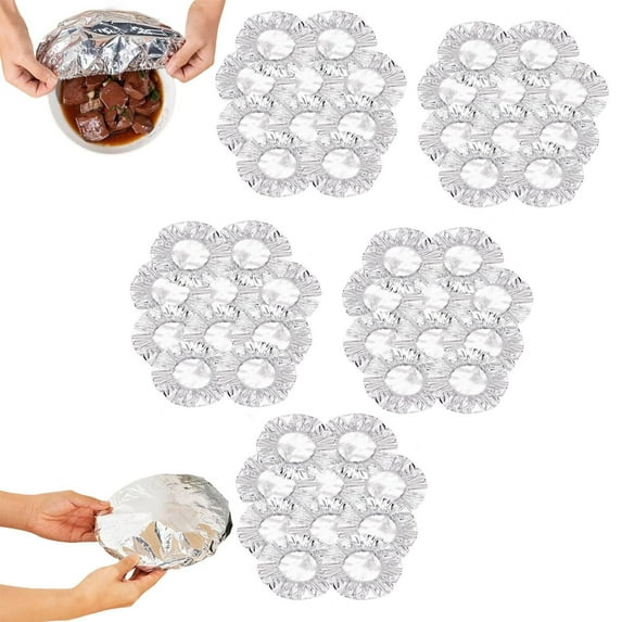 CurioCo Reusable Aluminum Foil Food Covers 10 Pack Elastic Heat Resistant Thermal Insulation Wrap for Bowls Plates Keep Food Hot Fresh Kitchen
