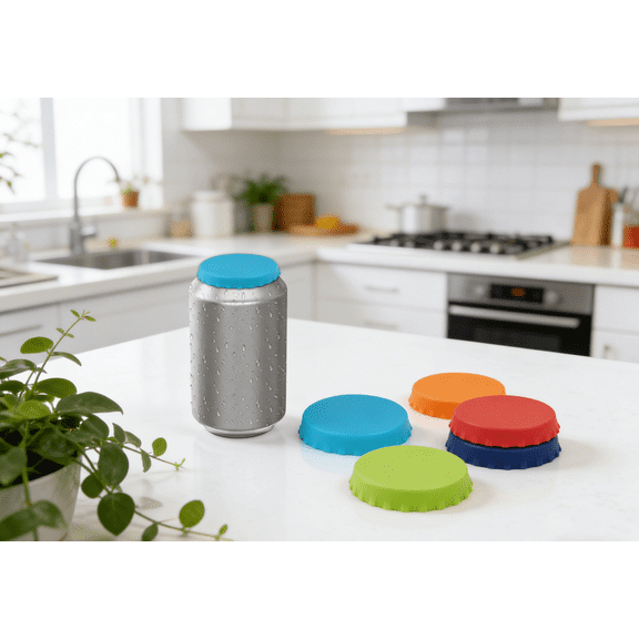 CurioCo Reusable Silicone Can Lids for Beer Soda Drinks, Leak Proof Can Covers Fizz Saver Standard 12oz Can Topper Travel & Outdoor Accessory