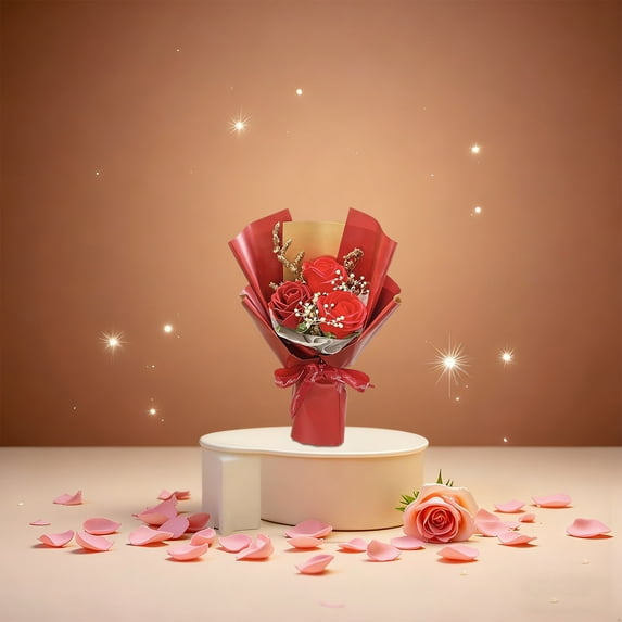 CurioCo Small Artificial Rose Bouquet - Realistic Fake Roses for Table Centerpiece, Home Desk Decor, Wedding & Gift, No Maintenance Everlasting Flowers