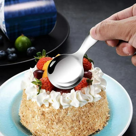 CurioCo Small Stainless Steel Spoon Short Handle Tea Spoon Smooth Polished Round Edge Small Dessert Spoon for Kitchen Cafe Party