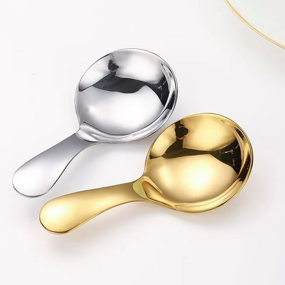 CurioCo Small Stainless Steel Spoon Short Handle Tea Spoon Smooth Polished Round Edge Small Dessert Spoon for Kitchen Cafe Party
