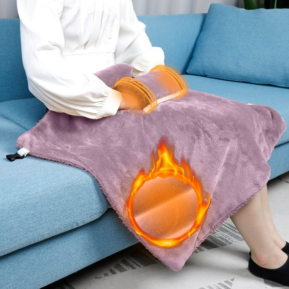 CurioCo USB Heated Blanket 60x90cm Electric Throw Heat Levels Soft Flannel Heating Pad Portable Office Lunch Break Knee Warmer Home Car Travel