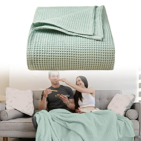 CurioCo Weave Cotton Throw Blanket Sofa Bed Cover Soft Breathable Machine Washable Four Season Travel Blanket Large Cozy Woven Cotton Design