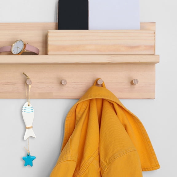 CurioCo Wooden Marine Life Ornament - Coastal Fish Hanging Decor, Rustic Handcrafted Wall Art for Beach House, Boho Room, Garden, or Porch, Nautical Themed Home Accent