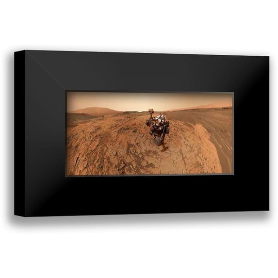 Curiosity 14x9 Black Modern Framed Museum Art Print Titled - Curiosity Self-Portrait at Mojave Site on Mount Sharp