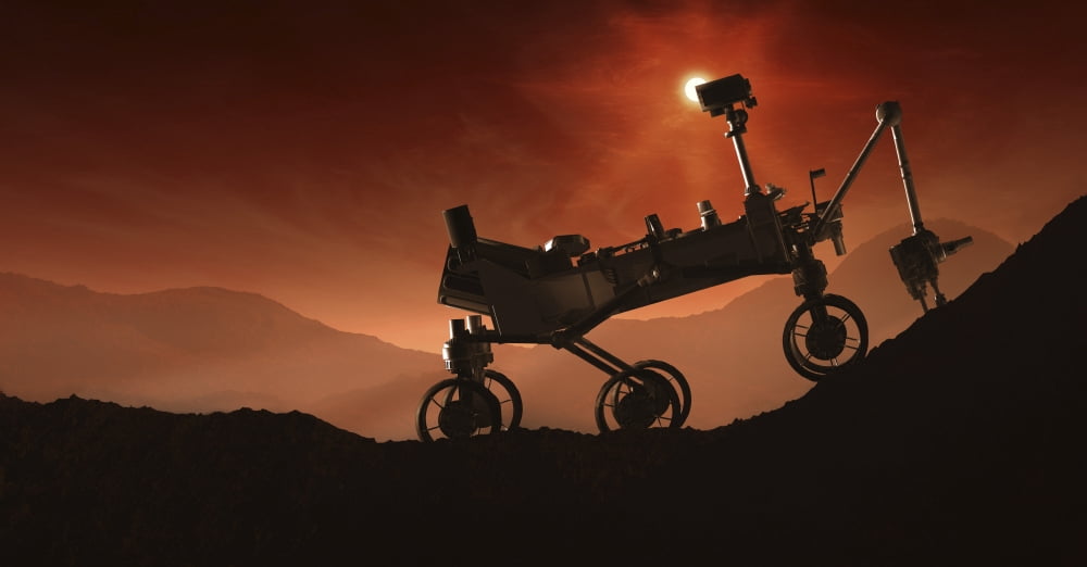 Curiosity the Mars Mountaineer Canvas Art - Steven HobbsStocktrek Images (39 x 21)