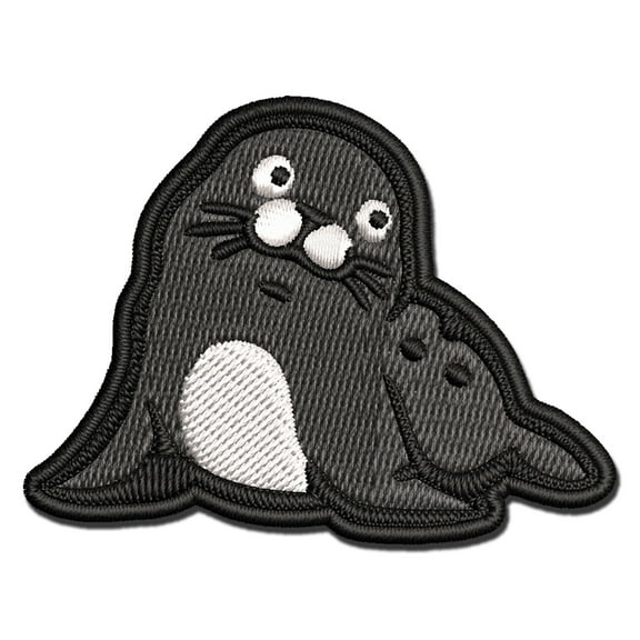 Curious Baby Seal Applique Multi-Color Embroidered Iron-On Patch - 3.5 Inch Large