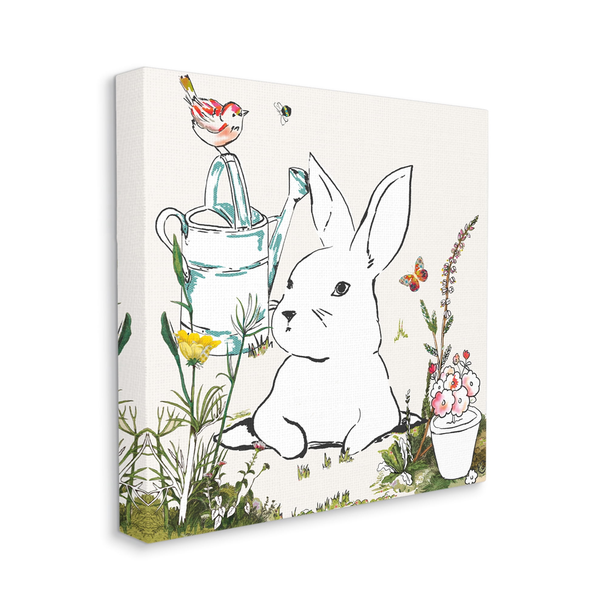 Curious Bunny Rabbit Butterfly Garden Florals Animals & Insects Gallery-Wrapped Canvas Print Wall Art, 17x17