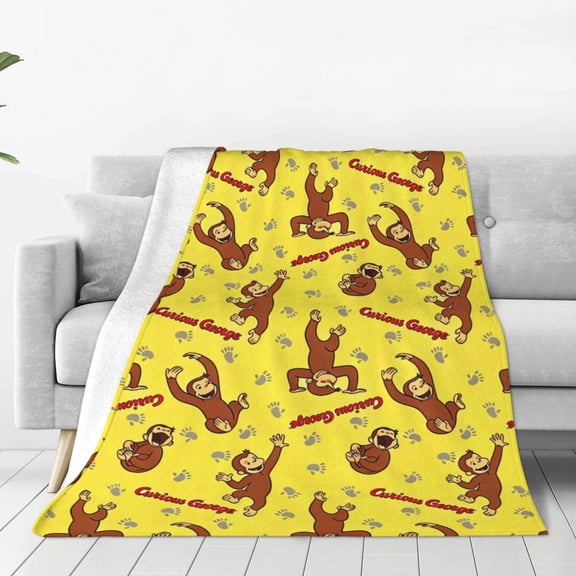 Curious Cartoon Monkey Geor-ge Throw Blanket Soft Cozy Warm College Printing Oversized Lightweight Home Decoration All Seasons For Sofa Bed Couch Bedroom 40"X30"