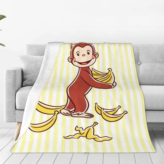 Curious Cartoon Monkey Geor-ge Throw Blanket Soft Cozy Warm College Printing Oversized Lightweight Home Decoration All Seasons For Sofa Bed Couch Bedroom 40"X30"
