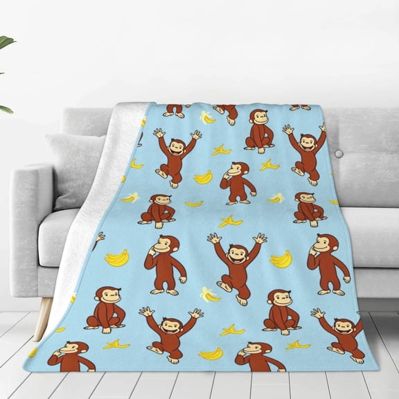 Curious Cartoon Monkey Geor-ge Throw Blanket Soft Cozy Warm College Printing Oversized Lightweight Home Decoration All Seasons For Sofa Bed Couch Bedroom 40"X30"