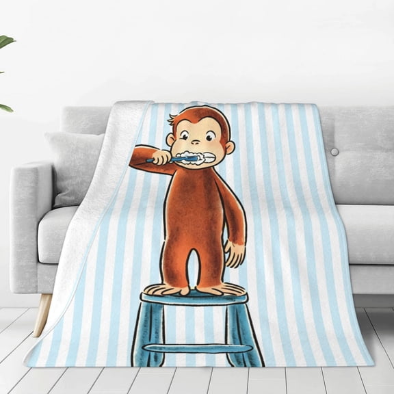 Curious Cartoon Monkey Geor-ge Throw Blanket Soft Cozy Warm College Printing Oversized Lightweight Home Decoration All Seasons For Sofa Bed Couch Bedroom 40"X30"