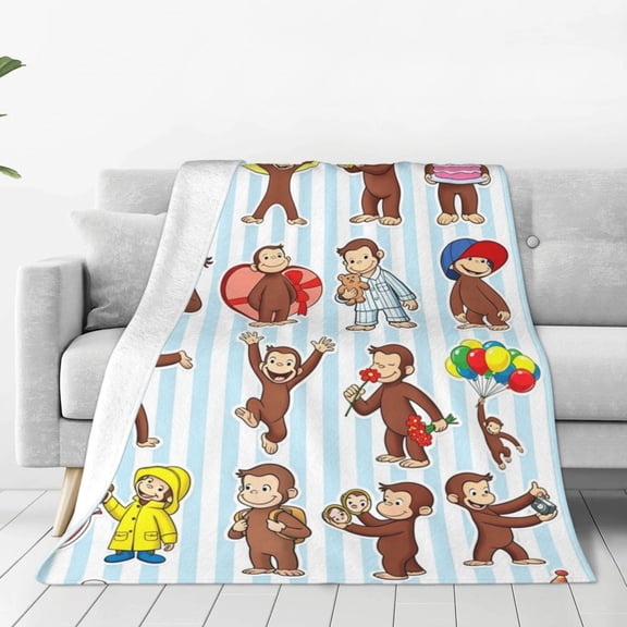 Curious Cartoon Monkey Geor-ge Throw Blanket Soft Cozy Warm College Printing Oversized Lightweight Home Decoration All Seasons For Sofa Bed Couch Bedroom 40"X30"